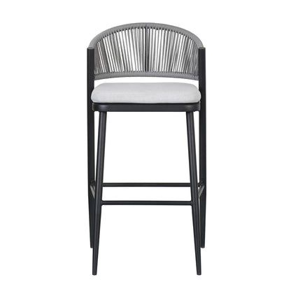 Outdoor Bar Height Metal Frame Counter Stools with Scallop-Shaped Backrest & Water-Resistant Cushions