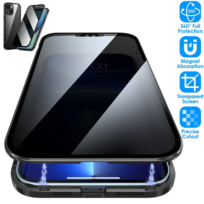 Privacy Magnetic Phone Case 360¡ Full Protection Anti Spy Phone Cover Double Sided Tempered Glass Magnet Absorption Fit for IOS Phone 13 Pro