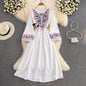 Bohemian Embroidery Fringe Tie-Waist Dress – Relaxed A-Line Maxi, Beach Vacation Flowing Gown