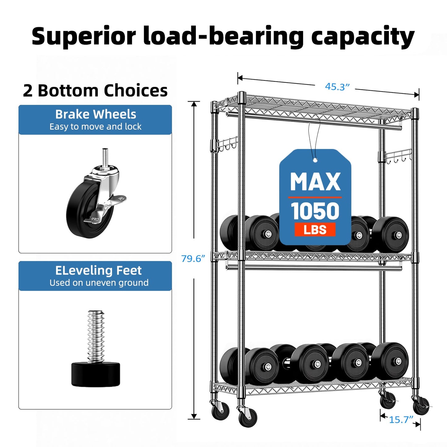 Heavy Duty Rolling Garment Rack with 3 Tiers