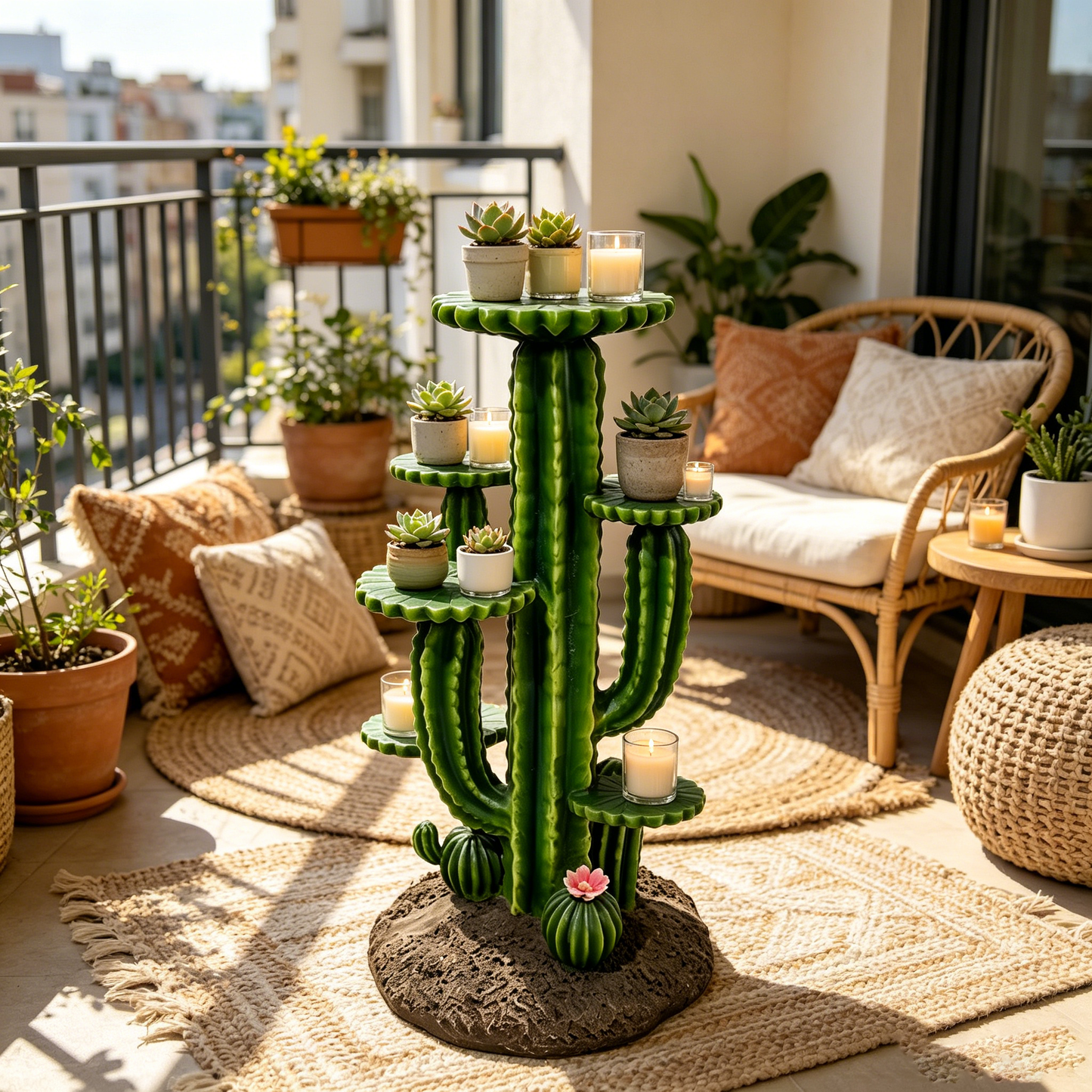 32'' Resin Saguaro Cactus Plant Stand with 3 Display Shelves