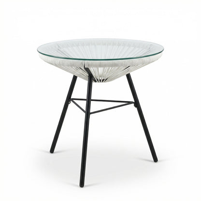 Nusa Outdoor Synthetic Wicker Glass-Top Side Table