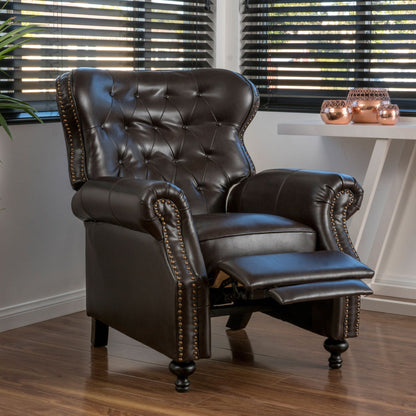 Contemporary Style Push Back Recliner With Button Tufted Stitching And Nailhead Trim
