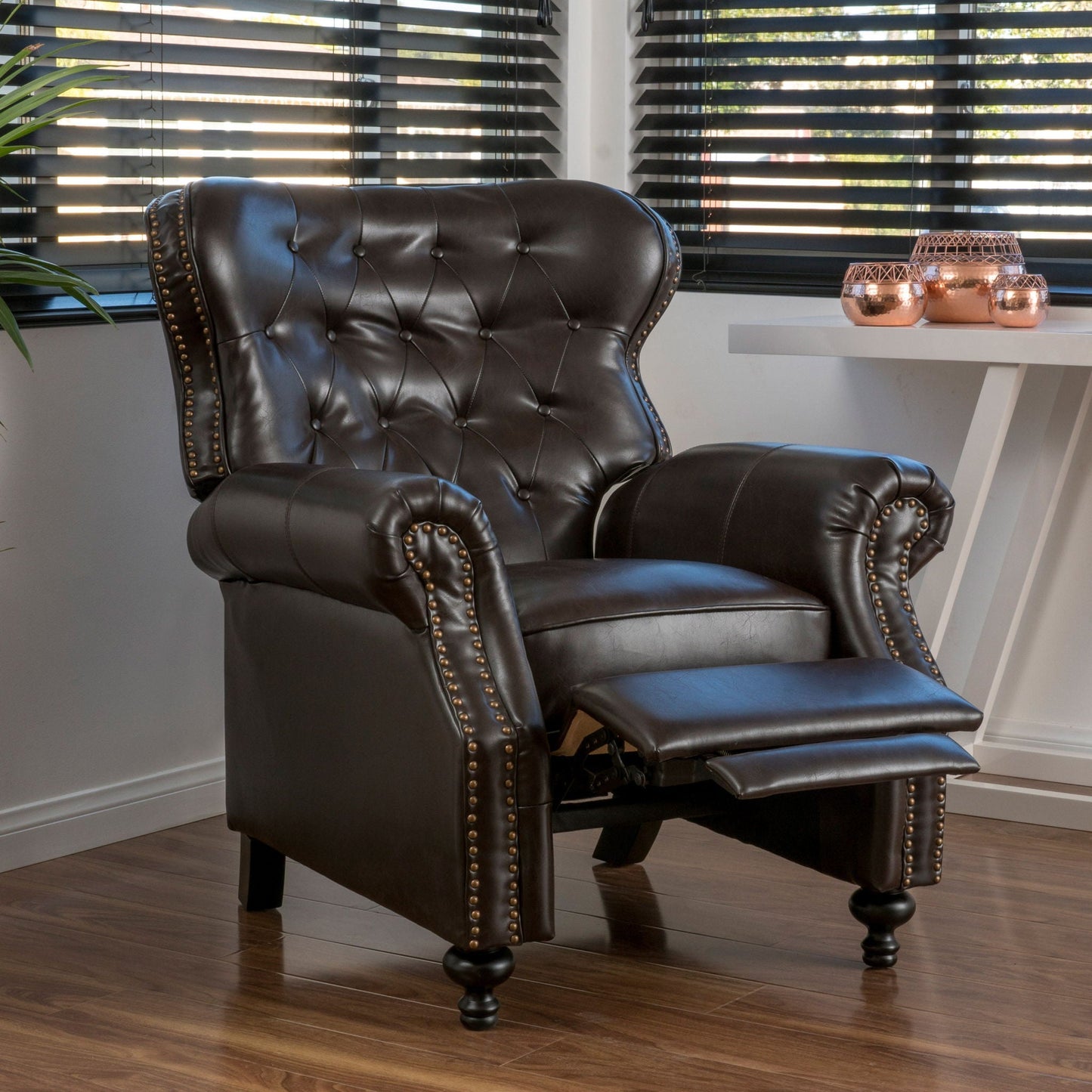 Contemporary Style Push Back Recliner with Button Tufted Stitching and Nailhead Trim