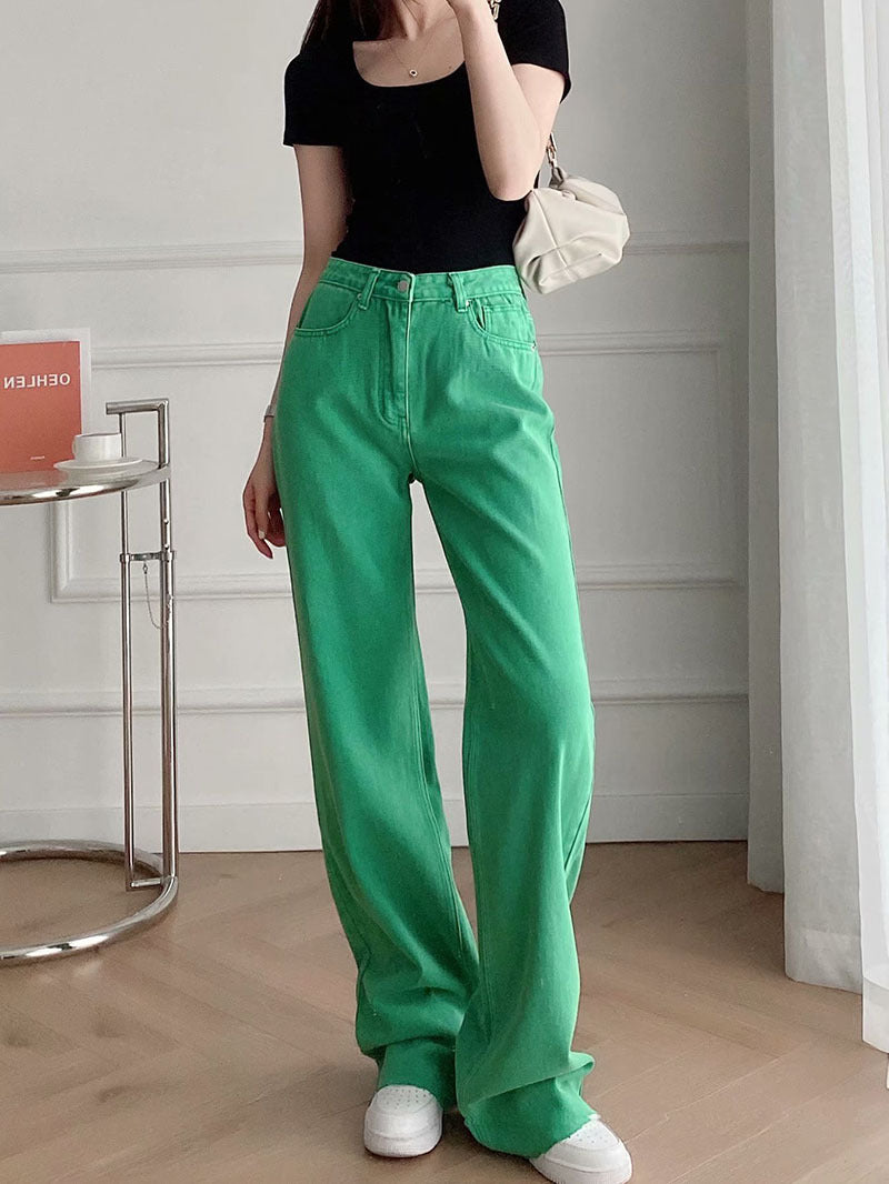 Women's High-waist All-match Straight-leg Mopping Jeans