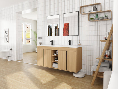 60" Freestanding Bathroom Vanity With Resin Double Sink
