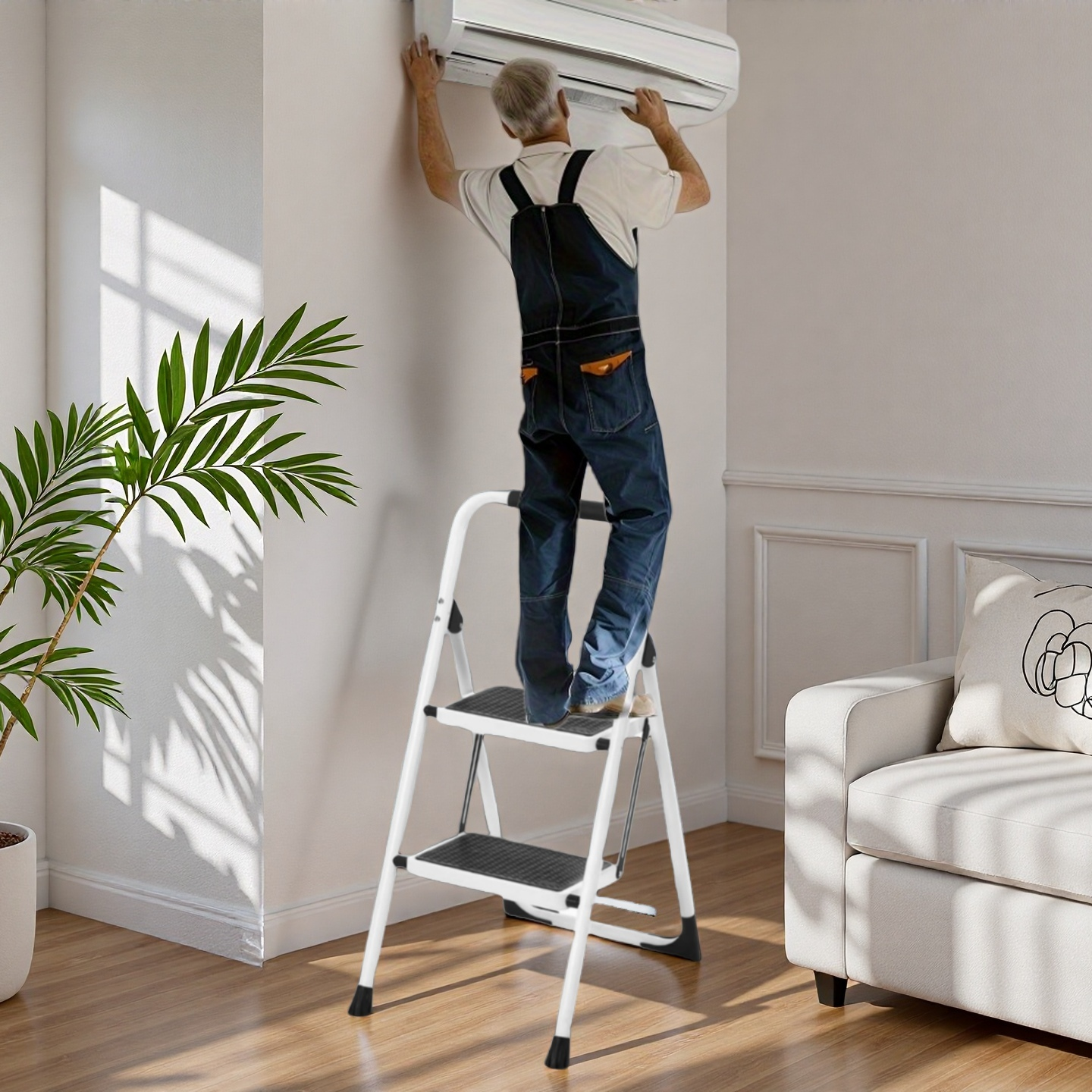 2 Step Ladder Folding Step Stool with Anti-Slip Wide Pedal