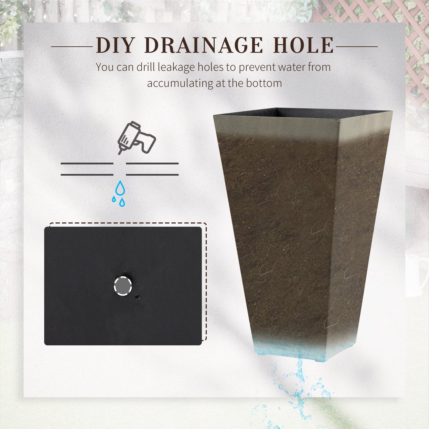 Outsunny Set of 3 Tall Planters with Drainage Hole, Gray