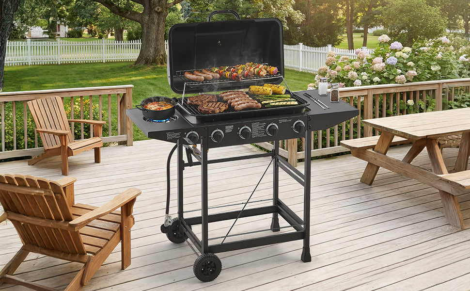 4 Burner Propane Gas BBQ Grill with Side Burner
