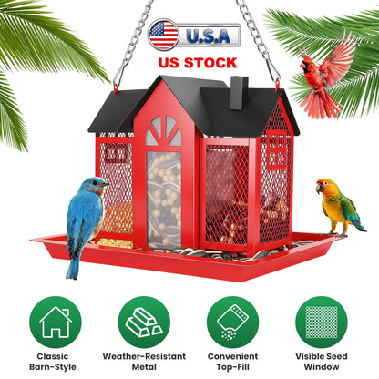 Barn Bird Feeder with Lift Top Lid and Viewing Window