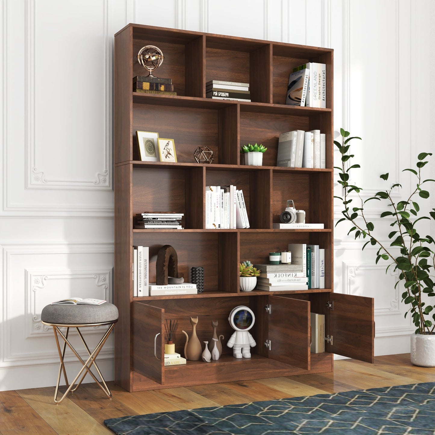 70.87" Tall Bookshelf with 10 Cubes and 3 Doors