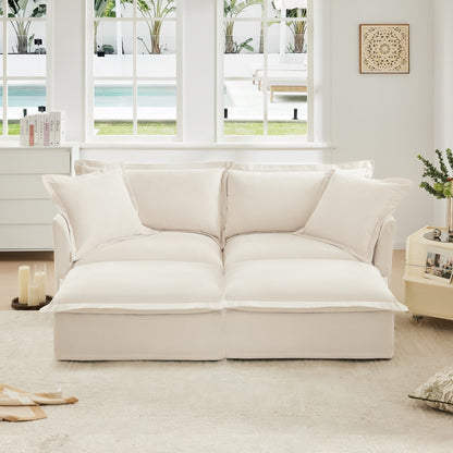 Slipcovered Sofa 2 Seater Sofa With 2 Ottomans