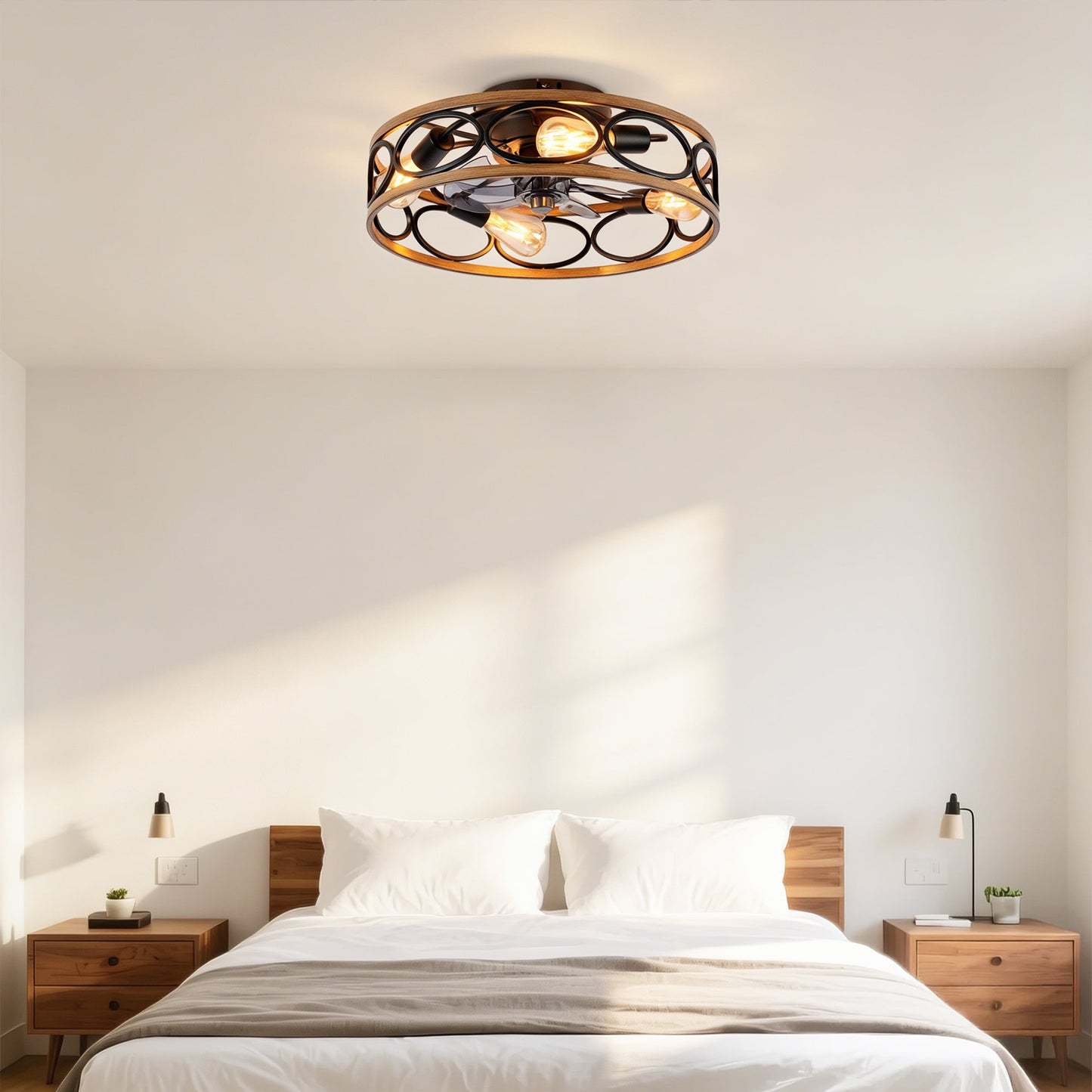 19-Inch 7-Blade Caged Flush Mount Ceiling Fan with Remote Control