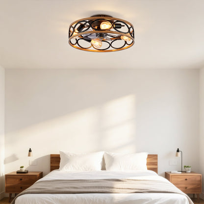 19-Inch 7-Blade Caged Flush Mount Ceiling Fan with Remote Control