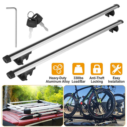 2Pcs Car Roof Top Crossbar Rack Aluminum Alloy Luggage Carrier Rack 330lbs Max Load w/Lock Fit Most Cars SUVs