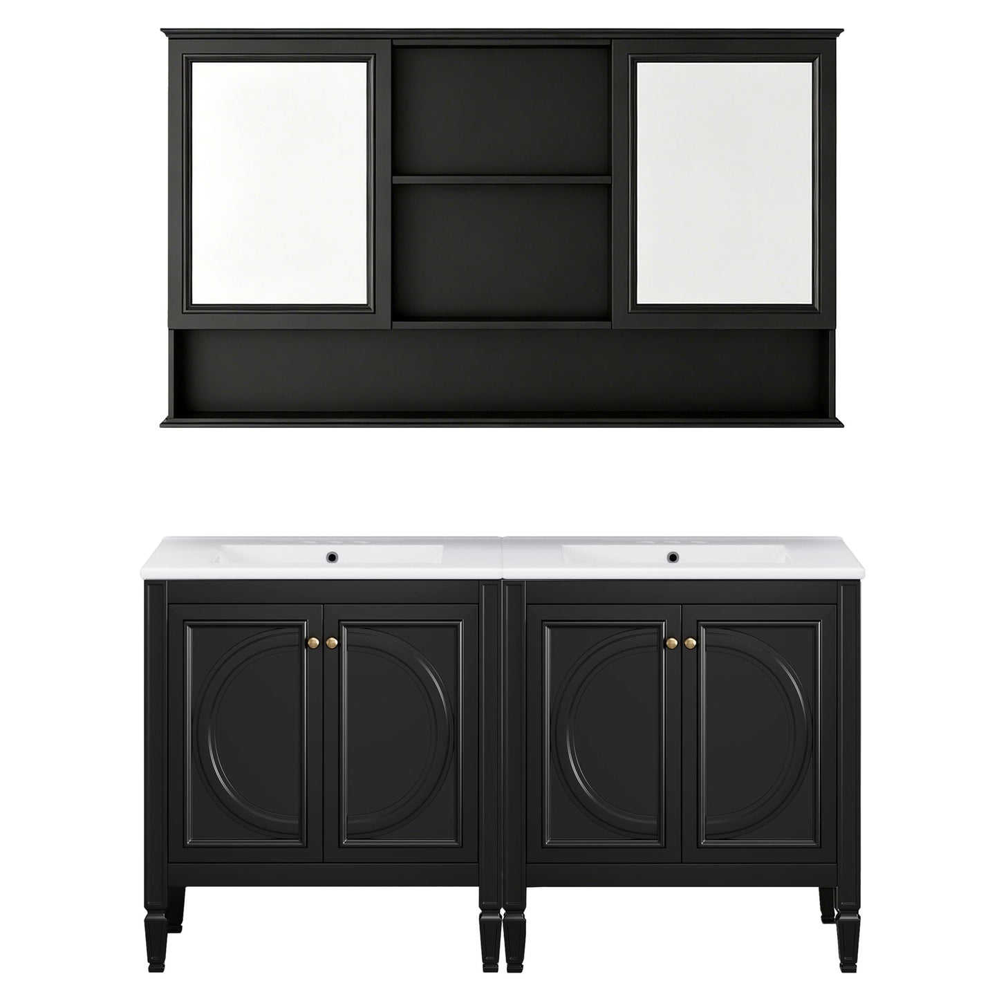 Double Sink Bathroom Vanity Set with Wall Mount Mirror Cabinet