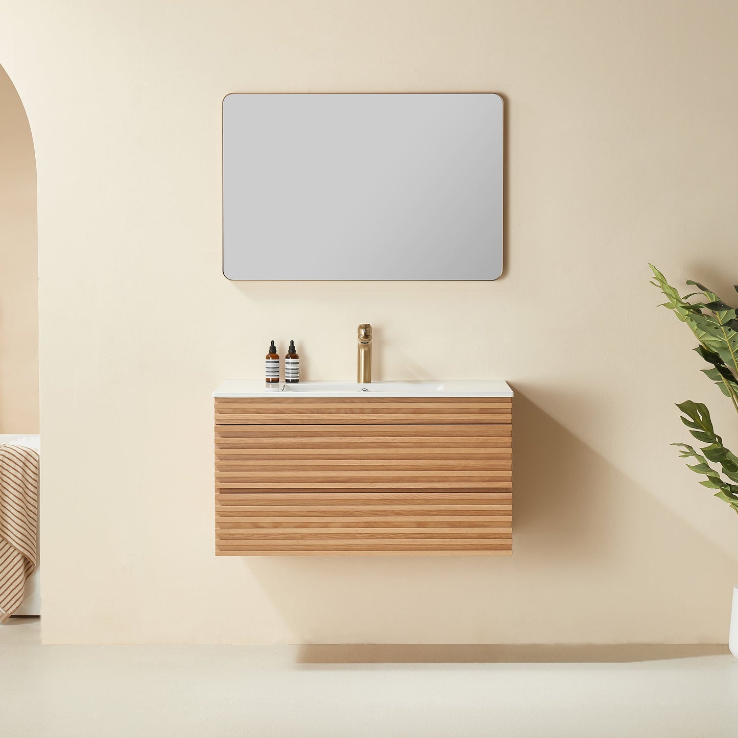 Pre-Assembled 36" Wall Mounted Floating Single Vanity Cabinet with Ceramic Top