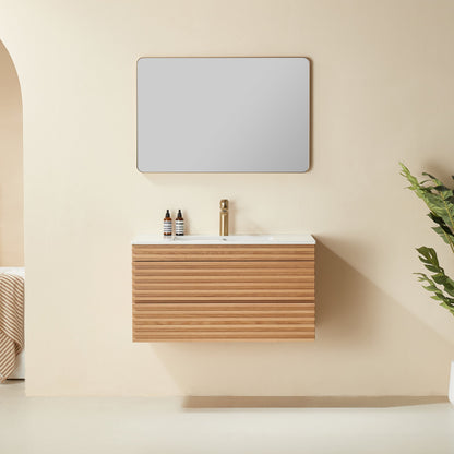 Pre-Assembled 36" Wall Mounted Floating Single Vanity Cabinet with Ceramic Top