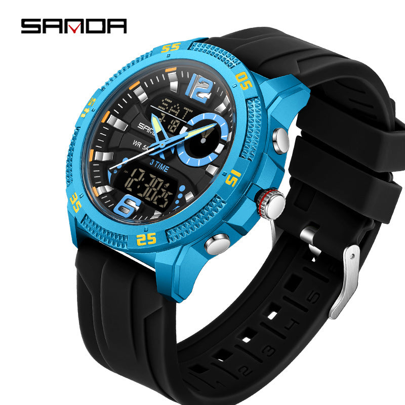 SANDA Mens Electronic Watch Youth Alarm Clock Luminous Sporty