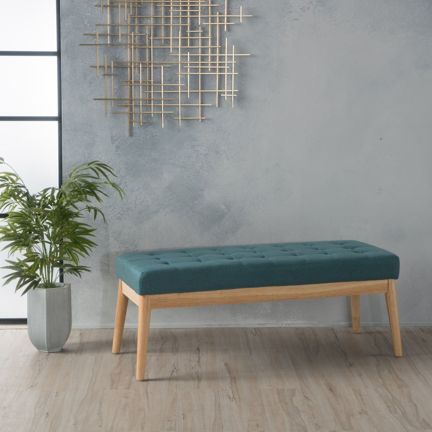 Vibratory Button Tufted Upholstered Ottoman with Splayed Wooden Legs