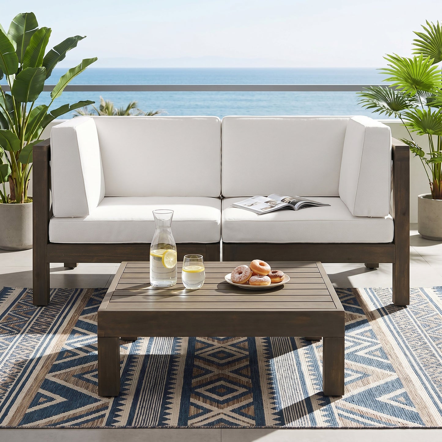 Brava X-Back 2-Seater Sectional Loveseat with Coffee Table