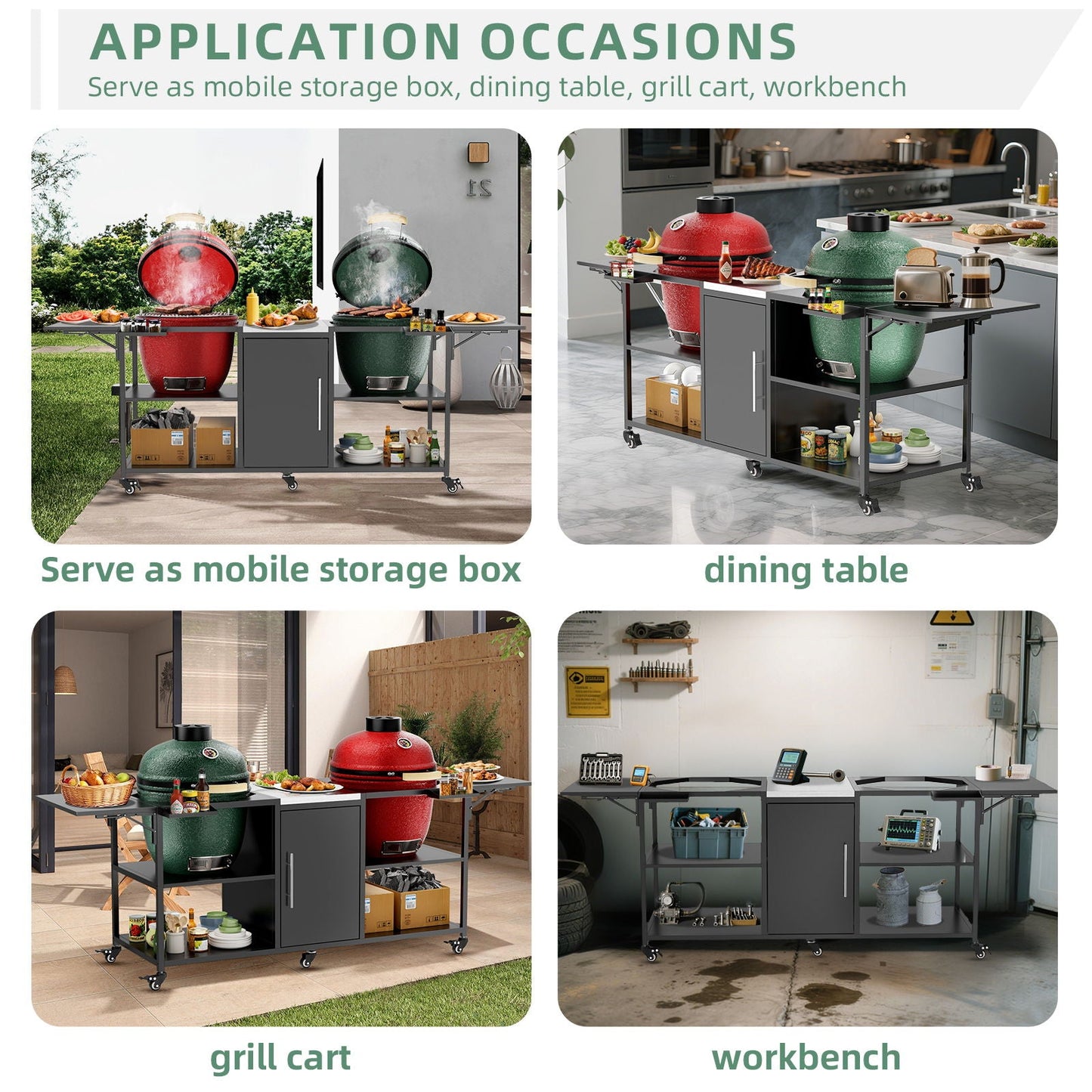 Outdoor Grill Cart For 2 Big Egg - Black / Silver