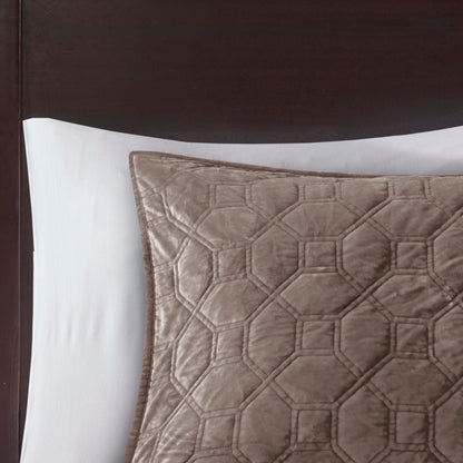 3 Piece Velvet Quilt Set Taupe Full/Queen