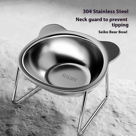 Stainless Steel Cat Water Bowl Pet Neck Protector Elevated Rack Pet Bowl
