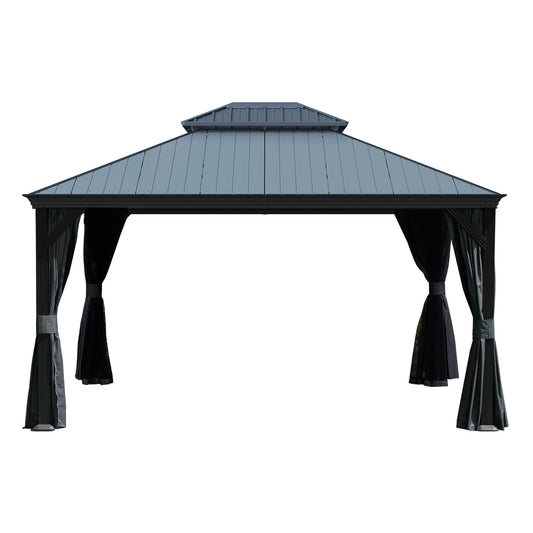 12'x14' Hardtop Gazebo with Resin Roof and Drainage Gutters