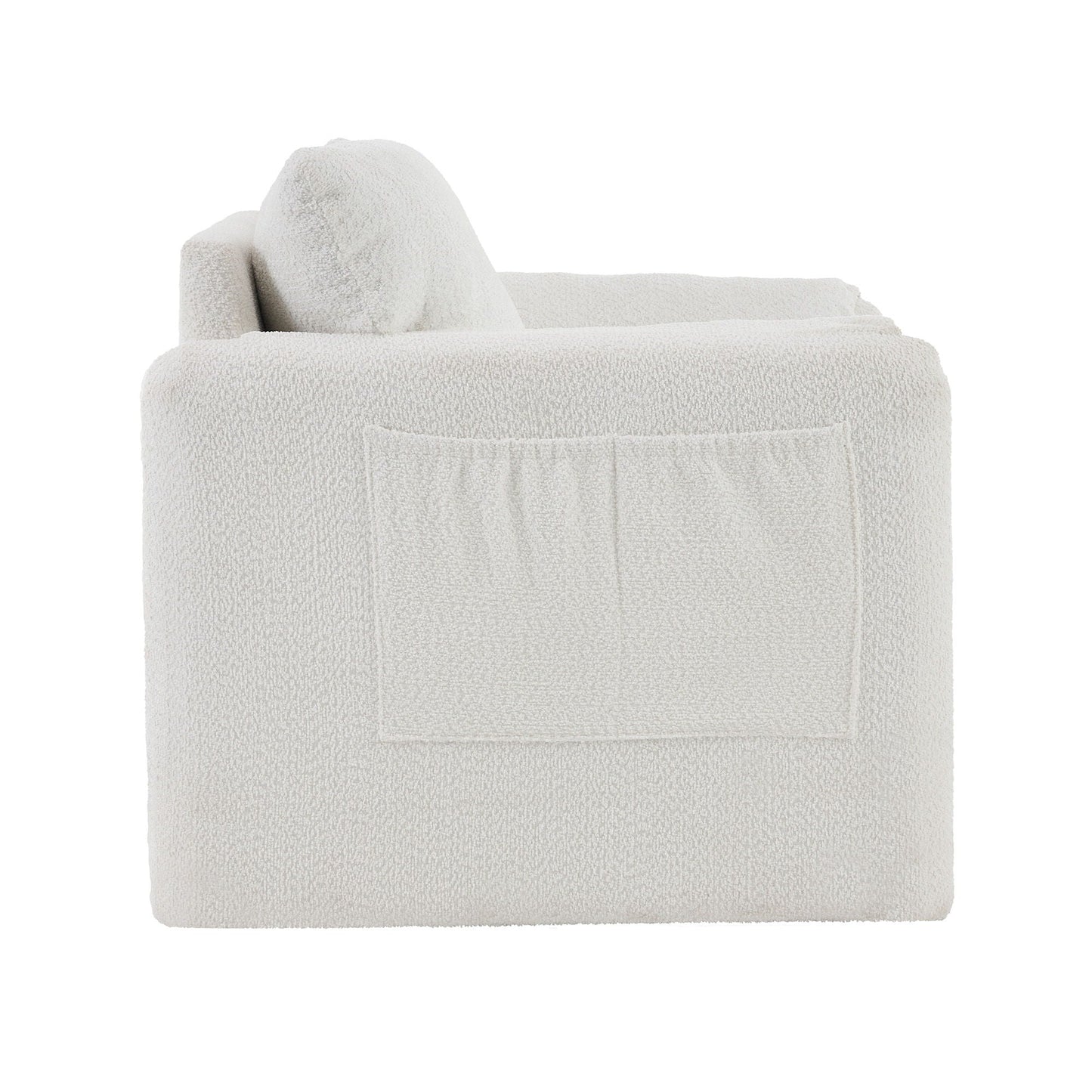 Fixed Modern Accent Chair Single Seater Plush Chenille Lounge Chair With High Resilience Cushion - Ivory White