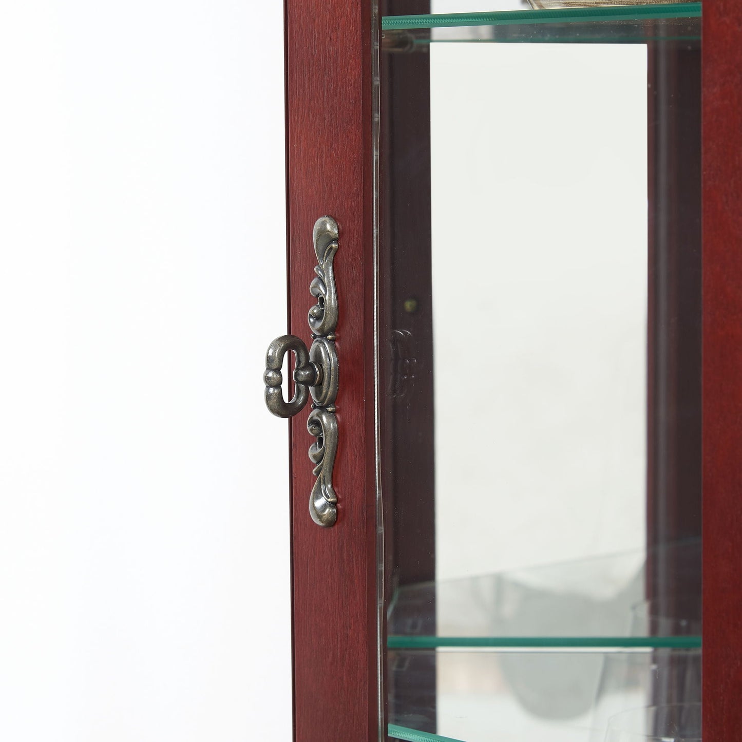 Corner Curio Cabinet With Lights, Adjustable Tempered Glass Shelves, Mirrored Back, Display Cabinet (E26 Light Bulb Not Included)