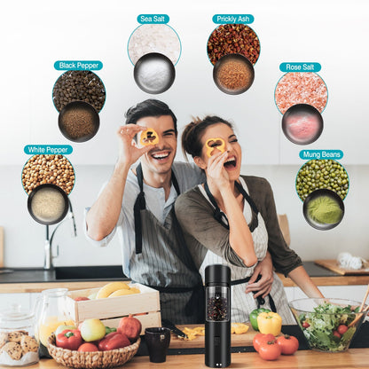 Electric Salt and Pepper Grinder Automatic Gravity Sensor Battery Powered Salt Mill LED Indicator Adjustable Coarseness One Hand Easy Operation