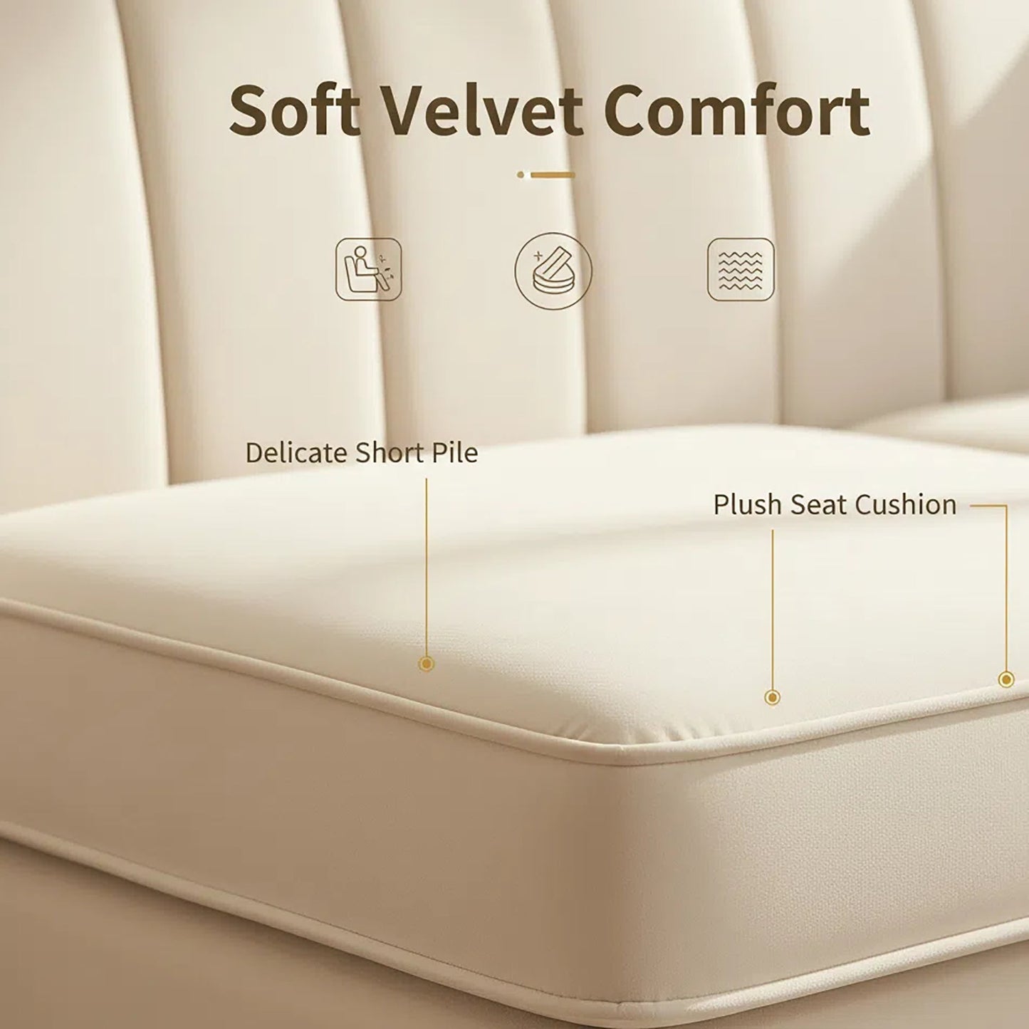 FX-P82-BE3 Modern Velvet 3-Seater Chesterfield Sofa with 2 Pillows