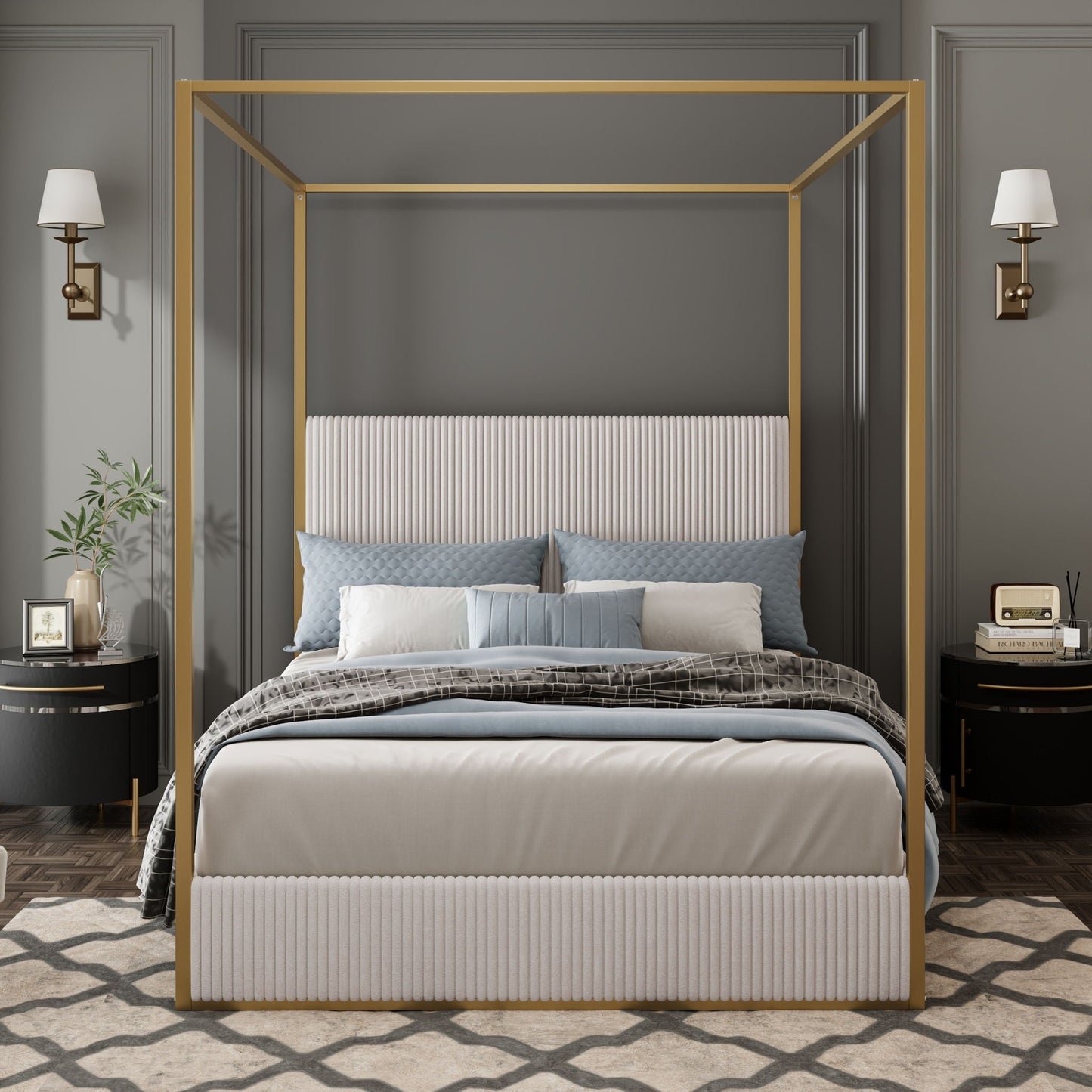 Luxury Canopy Bed With Upholstered Headboard