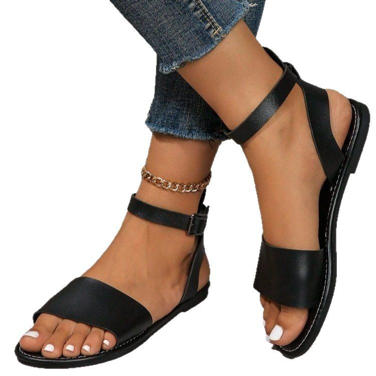 Women's Plus Size Minimalist Open Toe Sandals - Comfortable Four Season Flat Shoes for Daily Wear