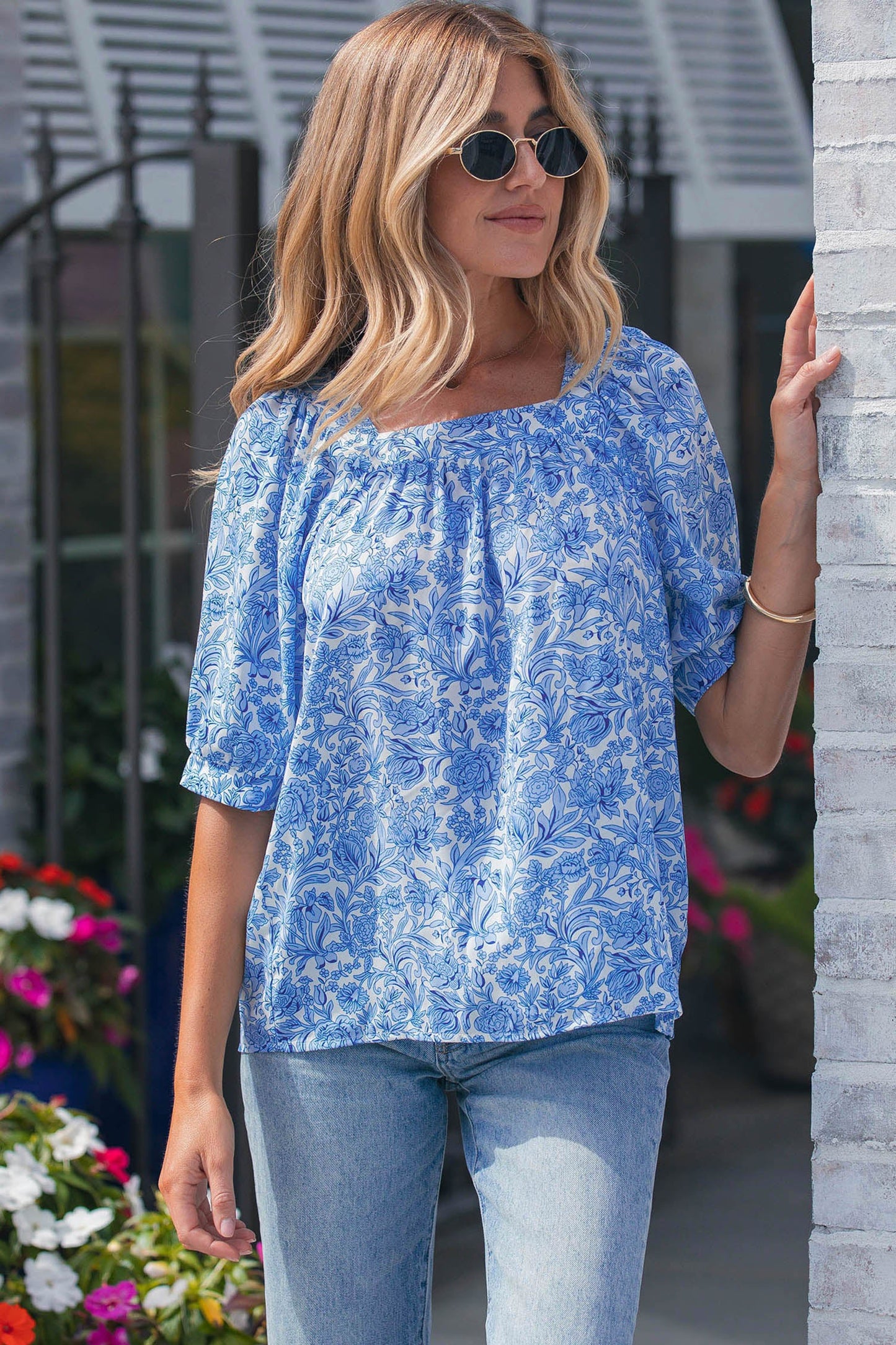 Lyanna Sleeve Pleated Floral Blouse