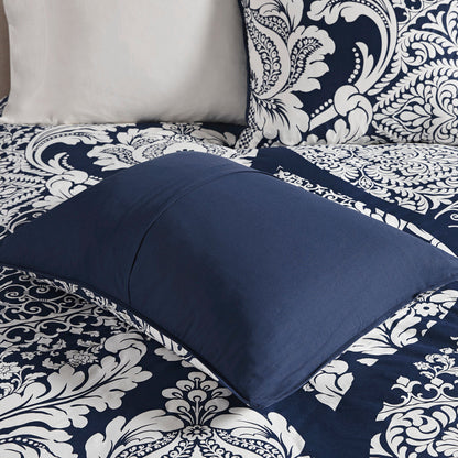 7 Piece Cotton Printed Comforter Set - Indigo - Cal King