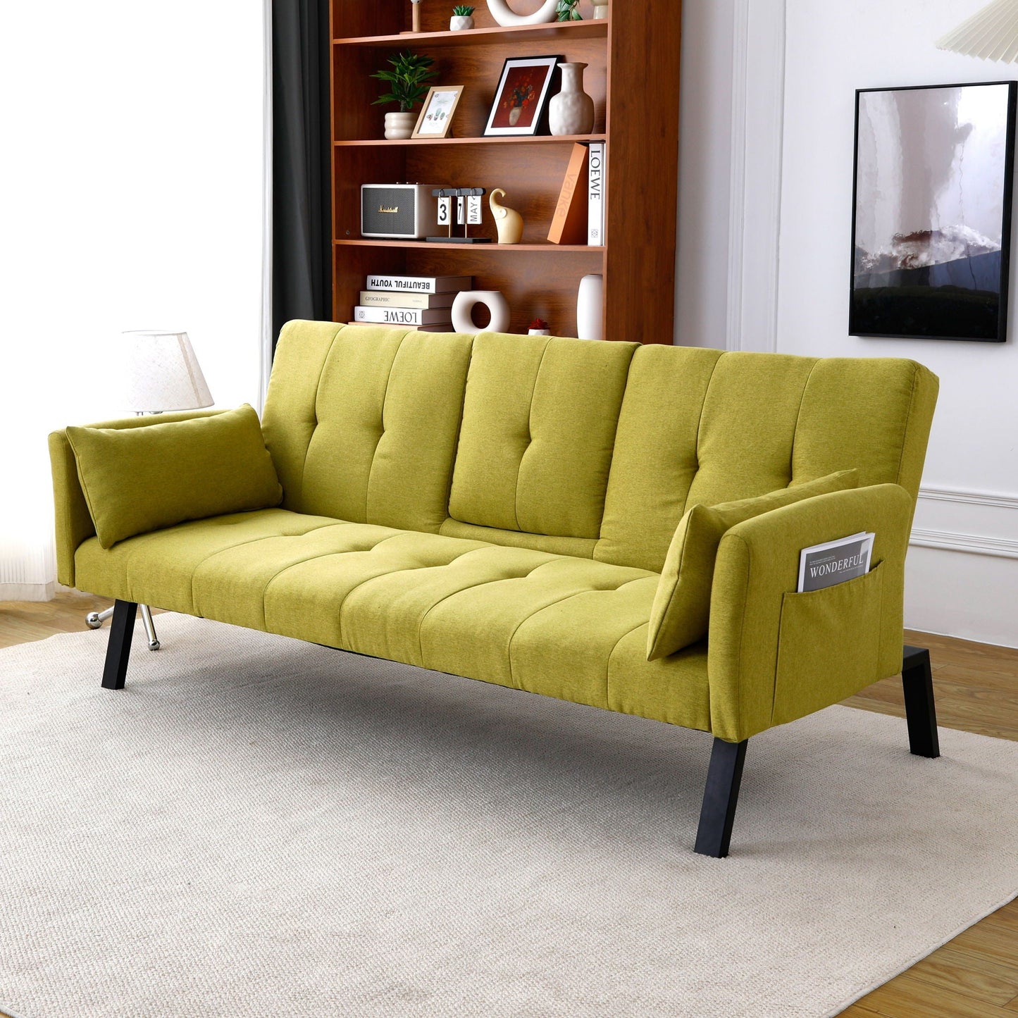Sofa Bed With Foldable Design And Cup Holder - Green