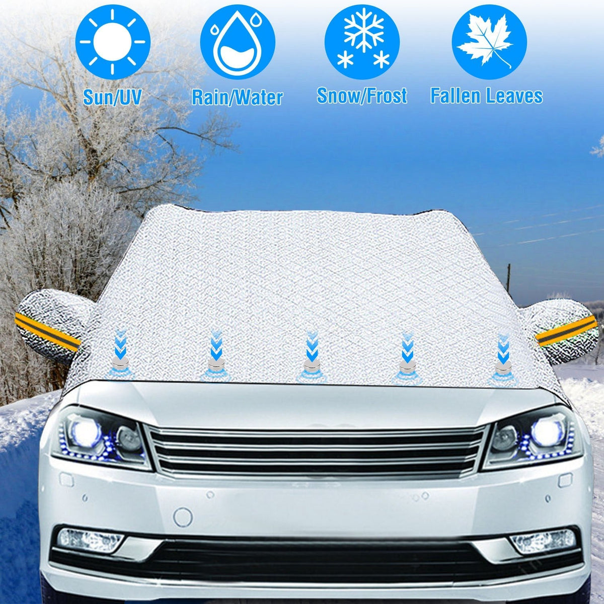 Car Windshield Snow Cover Windproof Magnetic Car Windscreen Cover Frost Ice Protection with SideÊMirror Protector 5 Magnets for Most Vehicles