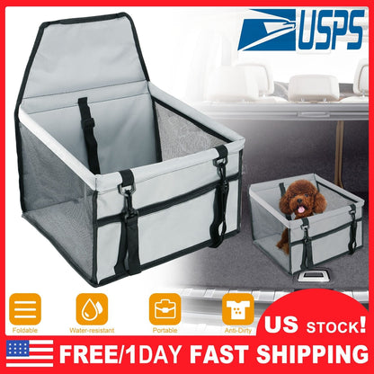 Dog Booster Car Seat Foldable Dog Booster Seat Pet Travel Carrier w/ Clip-on Safety Leash Zipper Storage Pocket for Small Medium Pets Up to 20Lbs