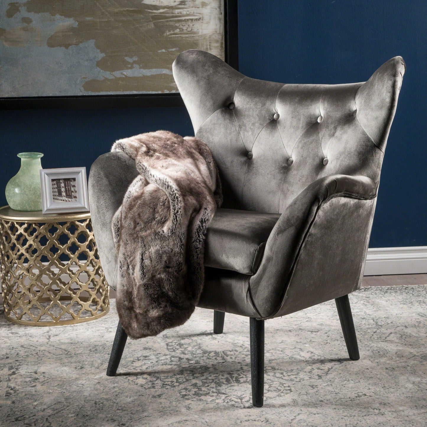Alyssa Mid Century Upholstered Arm Chair With Wingback Design
