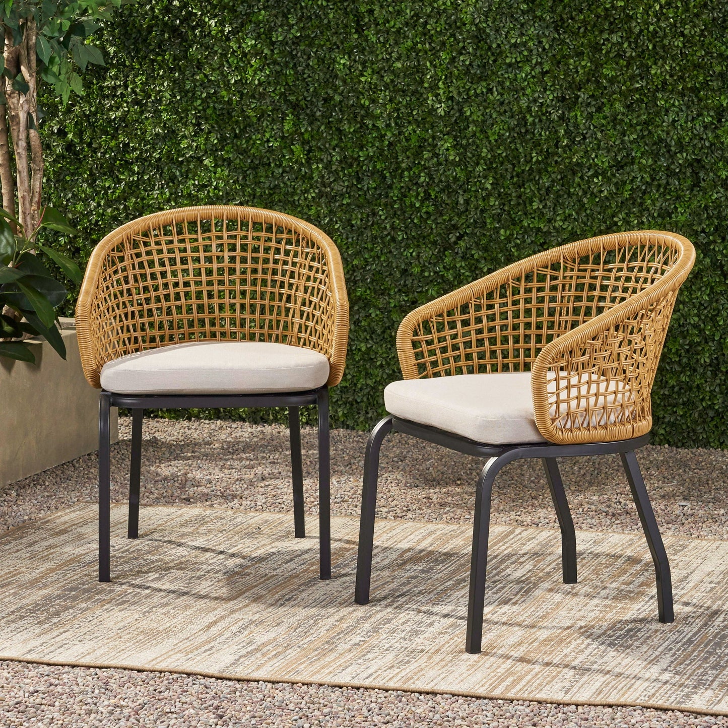 Outdoor Wicker Chair with Powder Coated Iron Legs