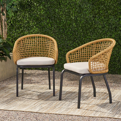 Outdoor Wicker Chair with Powder Coated Iron Legs