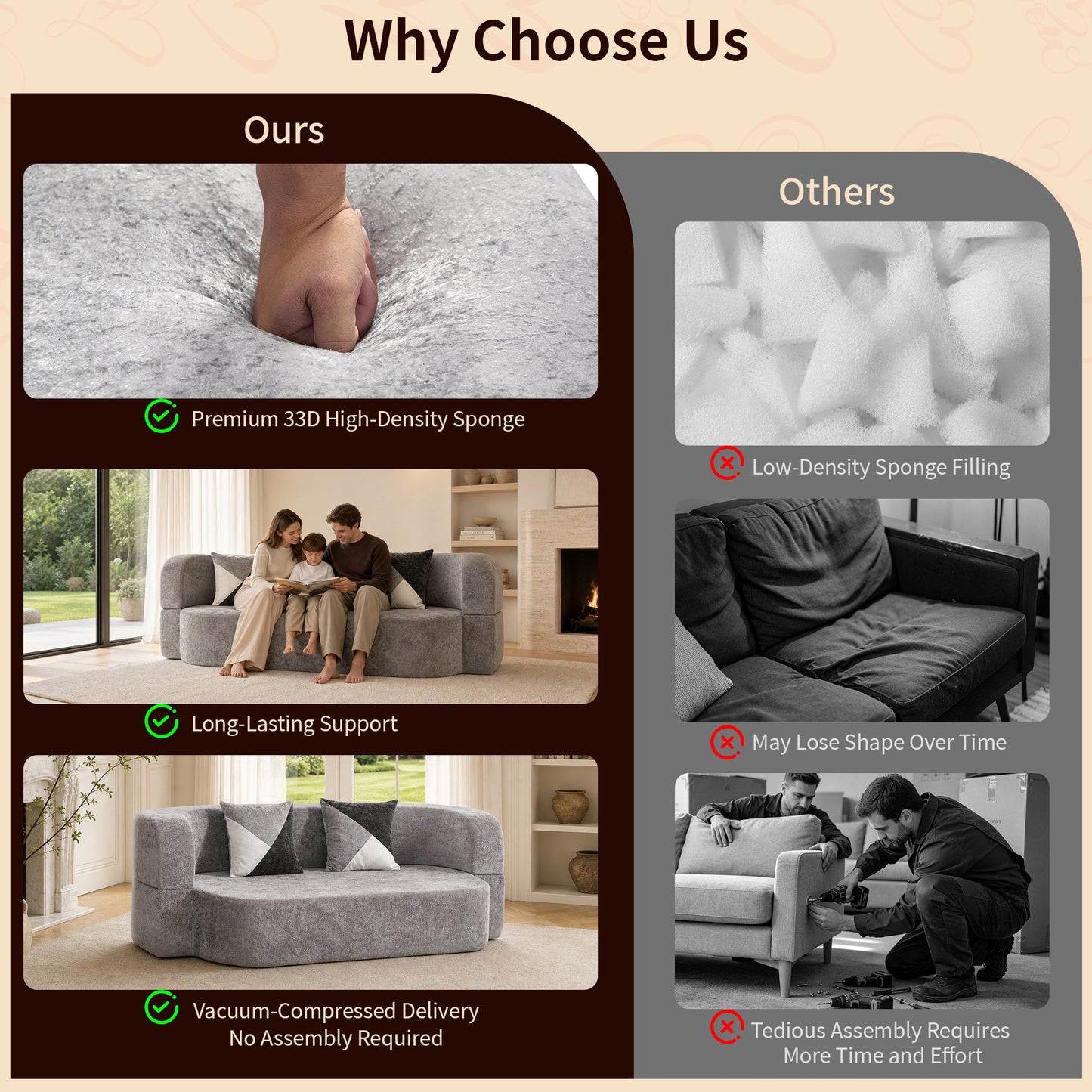 Eggshell Sofa Bed - Convertible Boneless Couch