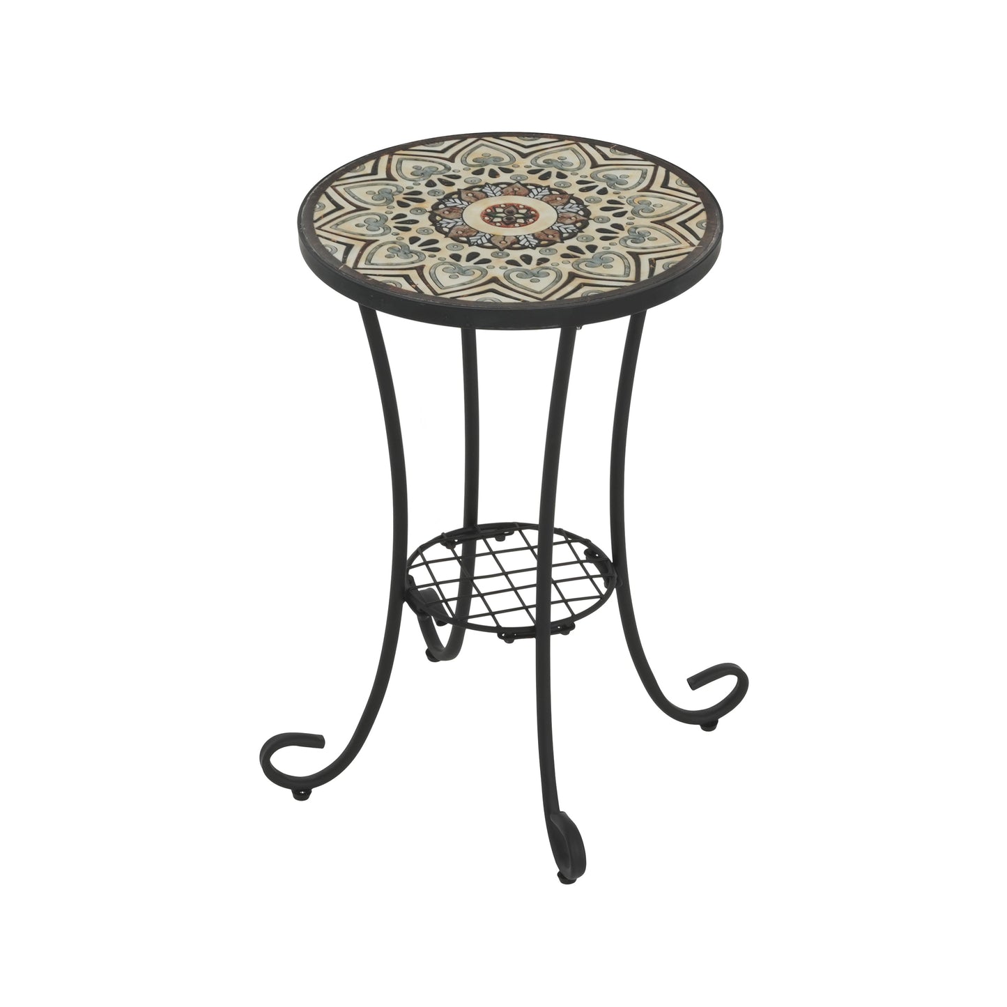 Patio Side Table with Shelf, Brown and Black