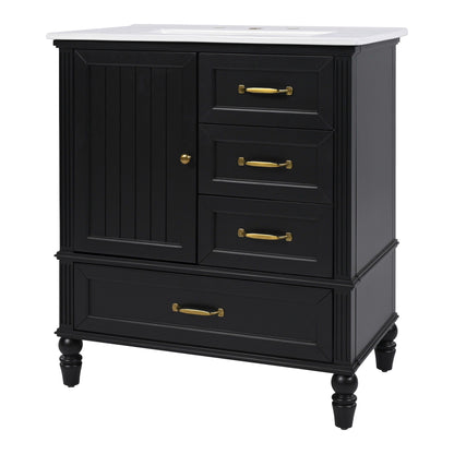 30" Bathroom Vanity With Sink, 3 Drawers, Adjustable Feet