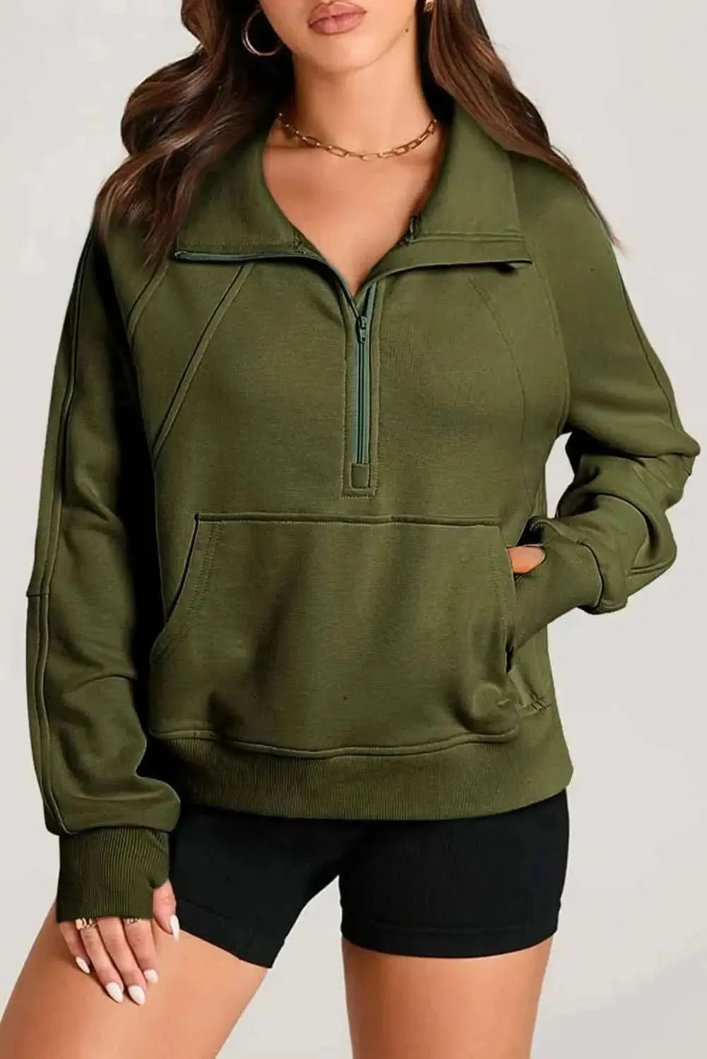 Trendsi Women's Half Zip Sweatshirt With Pockets — Fleece Pullover