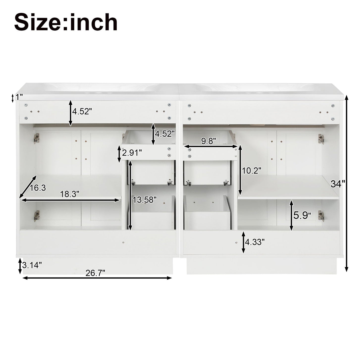 Bathroom Vanity With 2 Doors, 2 Drawers, Adjustable Shelf, Hidden Slides & Soft Close Hinges