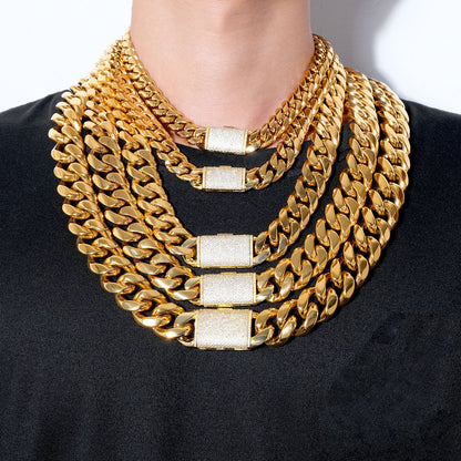 Stainless Steel European And American Hip-Hop Necklace With Zircon Clasp