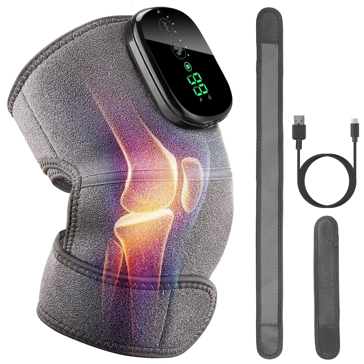 3-In-1 Heated Knee Massager Shoulder Heating Pads Elbow Brace withÊ3 Level Vibration and Heating Modes for Pain Stress Relief